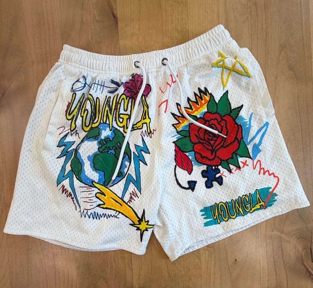 YoungLA 141 Basketball Printed Mesh Shorts with Graphic Art